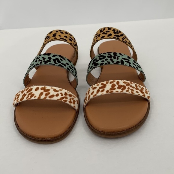 Madewell Ilana Calf Hair leopard print triple strap flat slide sandal shoe new 7 - Picture 3 of 6